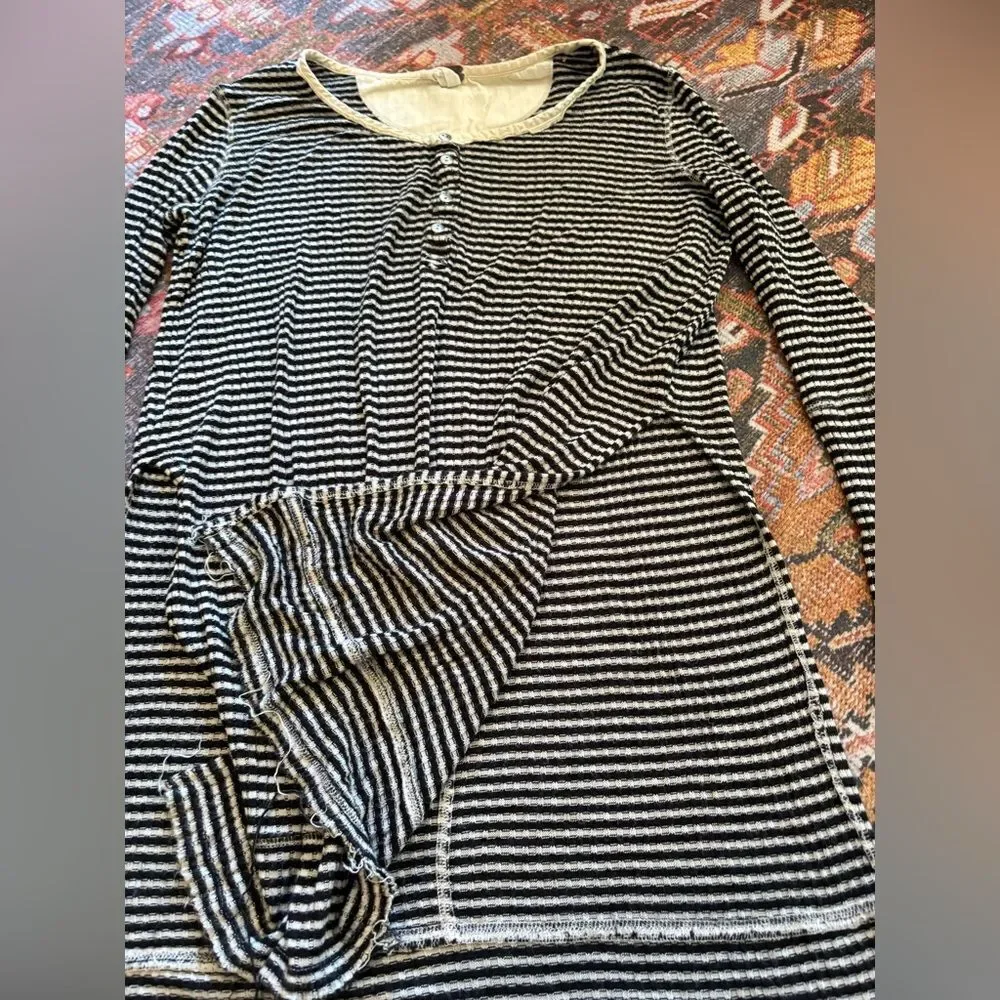 Free people Gwen Drippy Rib Henley tan black stripe long duster Boho Top XS